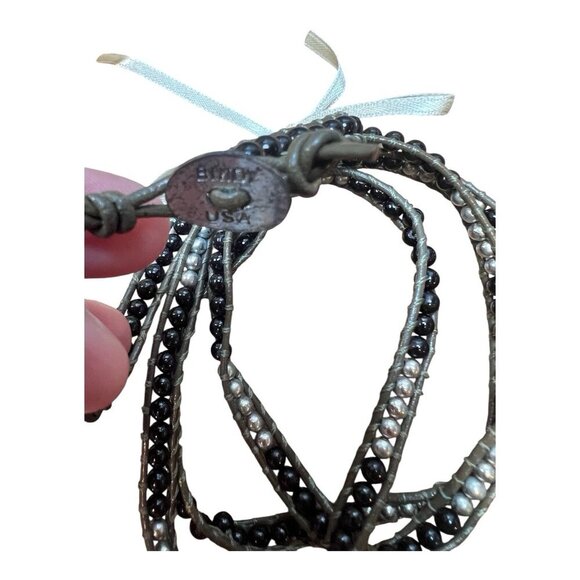 Bindi USA Beaded Wrap Bracelet Necklace Boho Silver Black Accents Set Of 2 - Picture 6 of 7